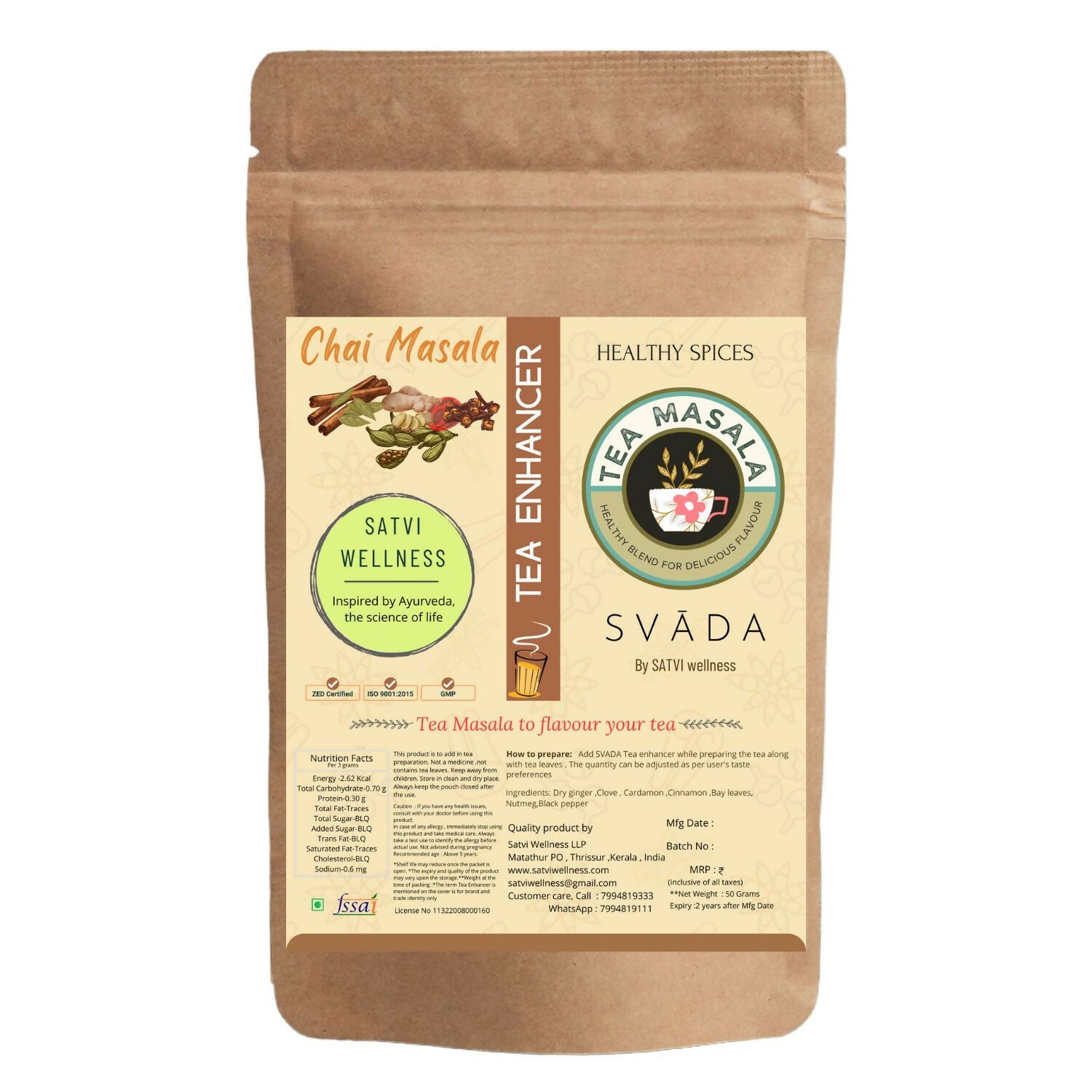 Satvi Wellness Tea masala | Indian Chai Masala | Tea Enhancer | Ginger tea mix - Distacart