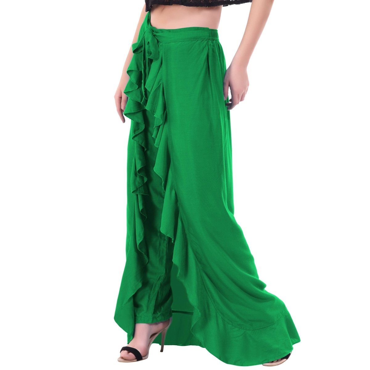 Asmaani Green Color Plain Ruffle Palazzo