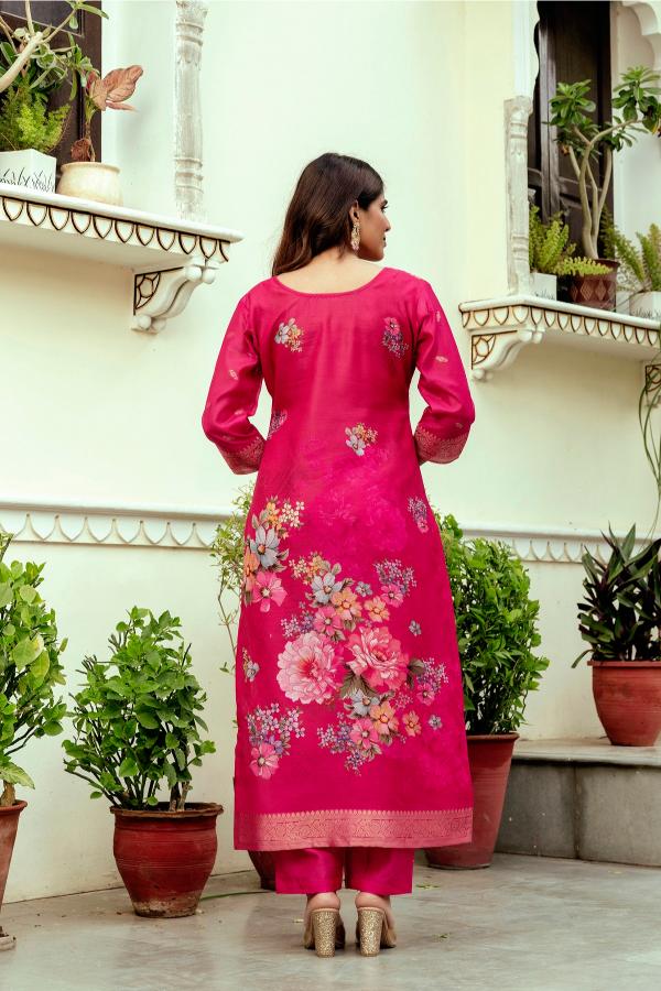 The52 Women Gorgeous Chanderi Cotton Fabric Straight Kurta, Pant and Dupatta Set