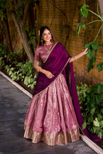 Thumbnail for Evanik Traditional Pink Dupion Silk With Zari Weaving Work Lehenga Choli - Distacart