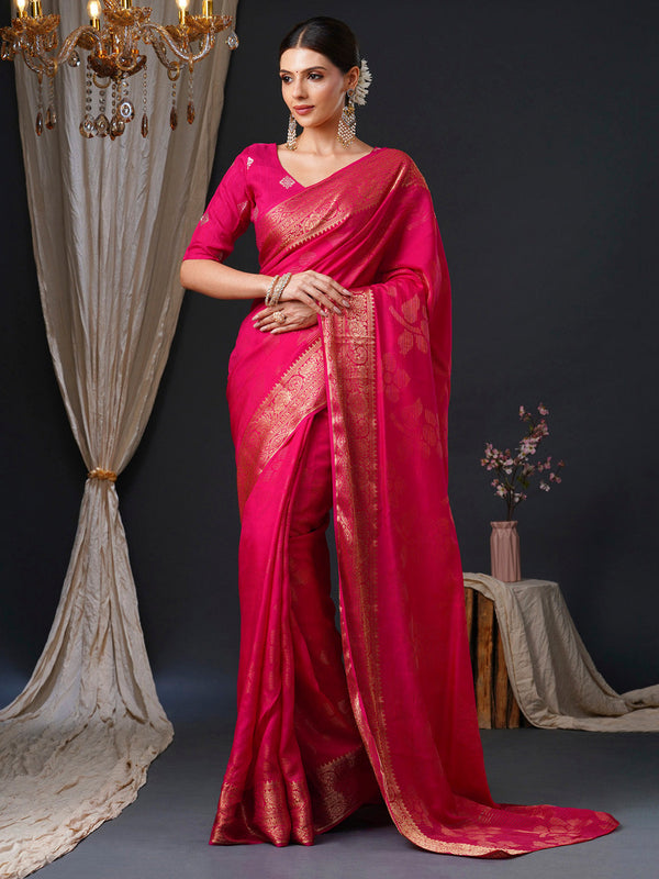 NOZ2TOZ Women's Viscose Pink Woven Design Designer Saree With Blouse Piece - Distacart