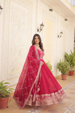 Thumbnail for Evanik Pink Faux Blooming Gown with Dupatta With Attractive Embroidered Sequins work