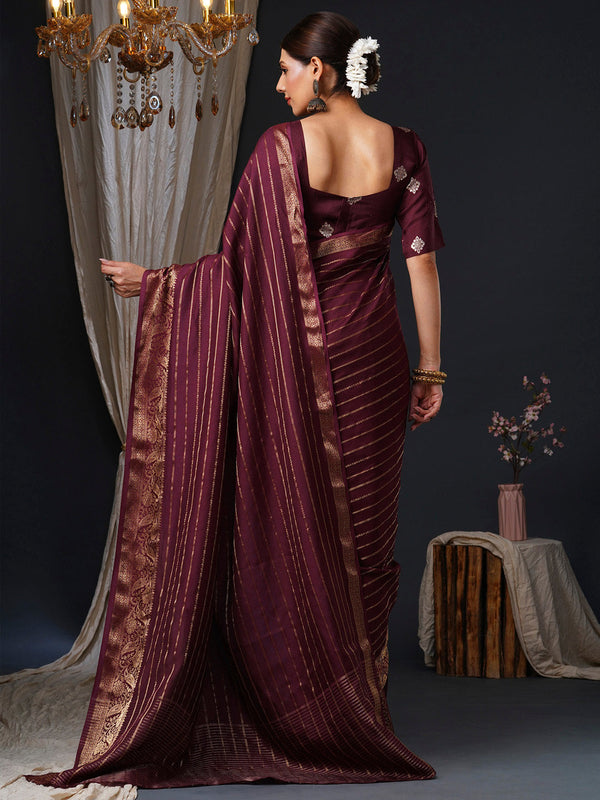 NOZ2TOZ Women's Viscose Burgundy Woven Design Designer Saree With Blouse Piece - Distacart