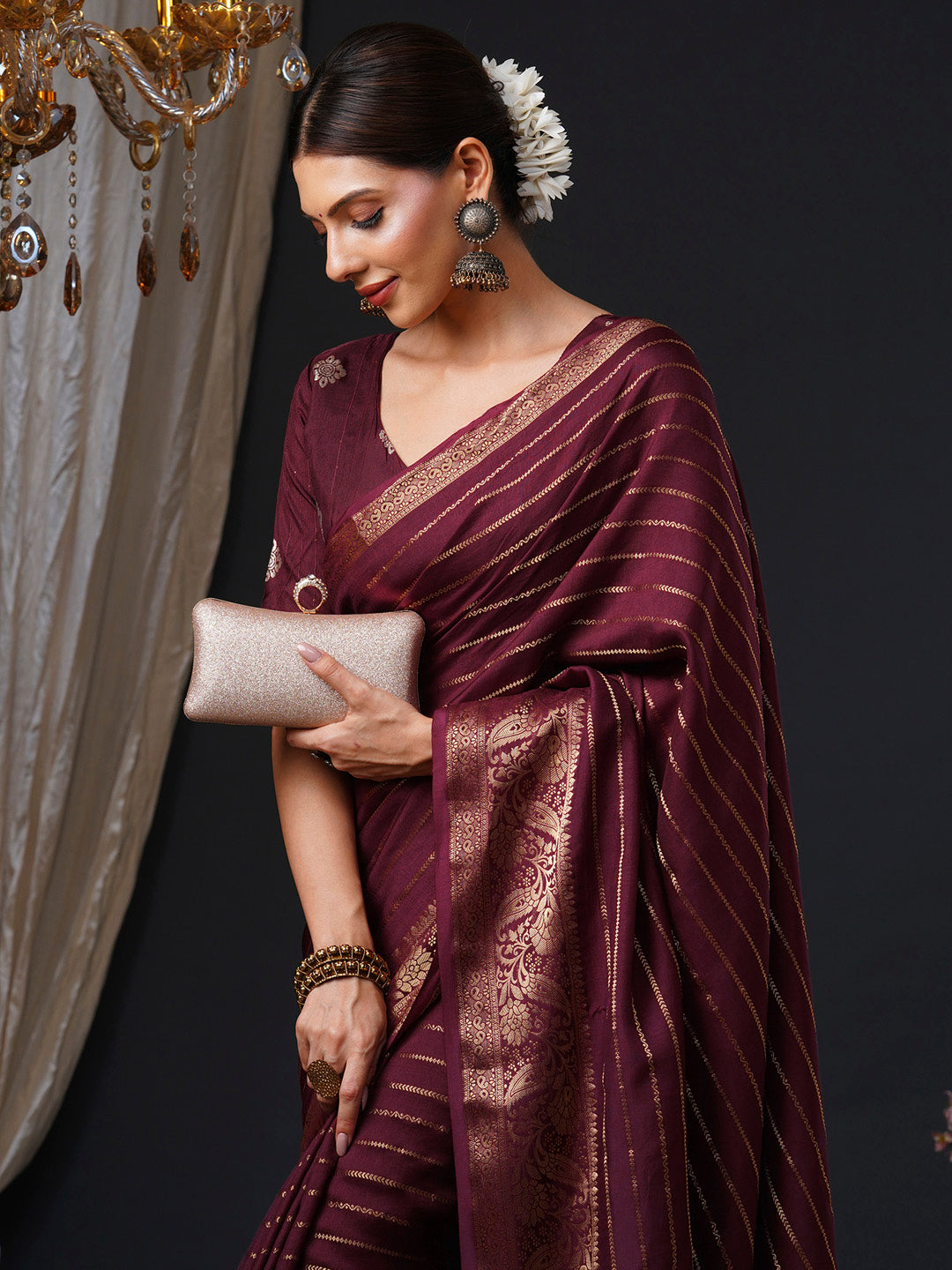 NOZ2TOZ Women's Viscose Burgundy Woven Design Designer Saree With Blouse Piece - Distacart