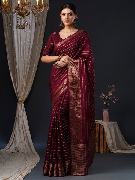 NOZ2TOZ Women's Viscose Burgundy Woven Design Designer Saree With Blouse Piece - Distacart