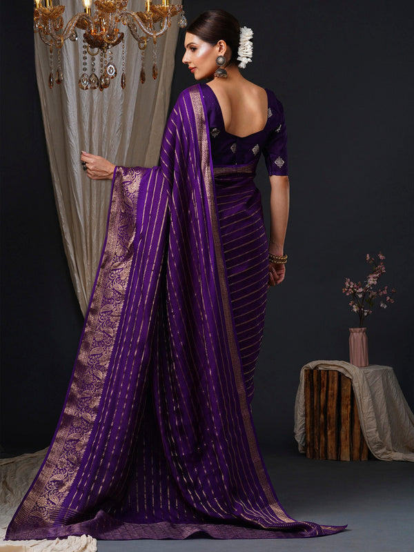 NOZ2TOZ Women's Viscose Purple Woven Design Designer Saree With Blouse Piece - Distacart