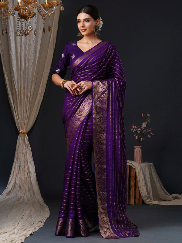 NOZ2TOZ Women's Viscose Purple Woven Design Designer Saree With Blouse Piece - Distacart