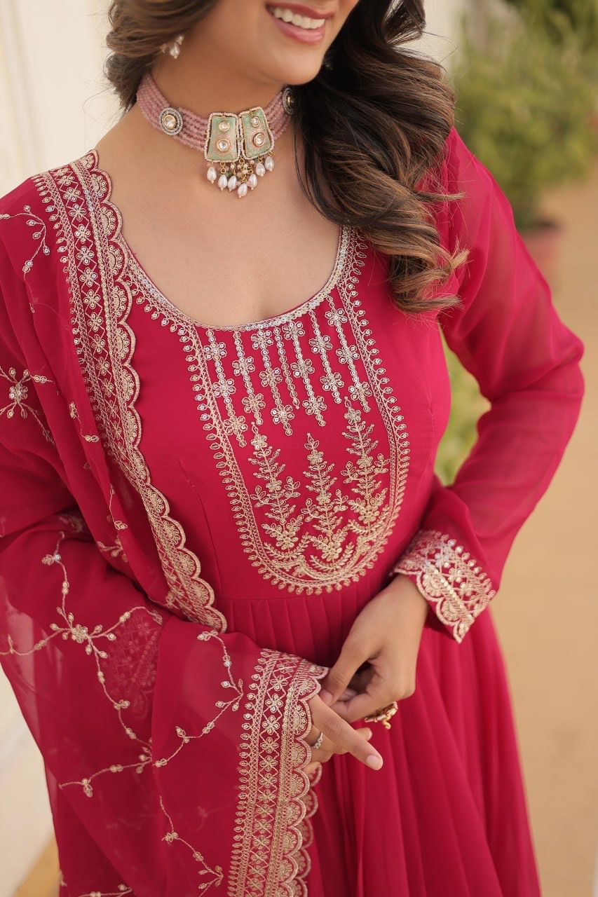 Evanik Pink Faux Blooming Gown with Dupatta With Attractive Embroidered Sequins work