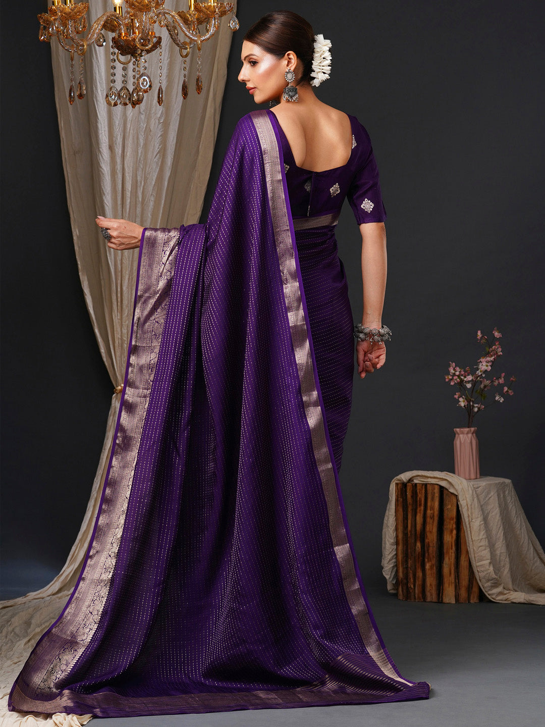 NOZ2TOZ Women's Viscose Purple Woven Design Designer Saree With Blouse Piece - Distacart