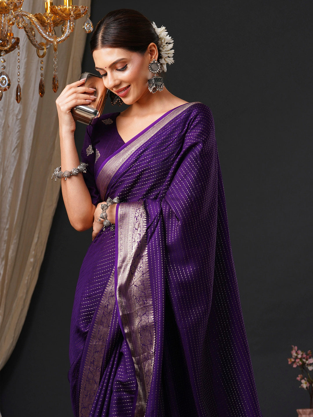 NOZ2TOZ Women's Viscose Purple Woven Design Designer Saree With Blouse Piece - Distacart
