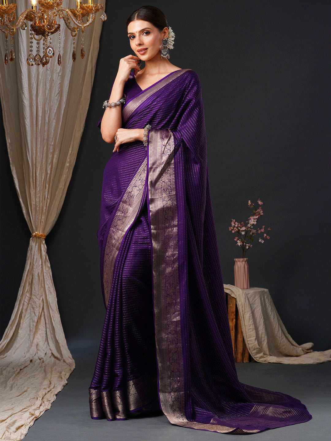 NOZ2TOZ Women's Viscose Purple Woven Design Designer Saree With Blouse Piece - Distacart