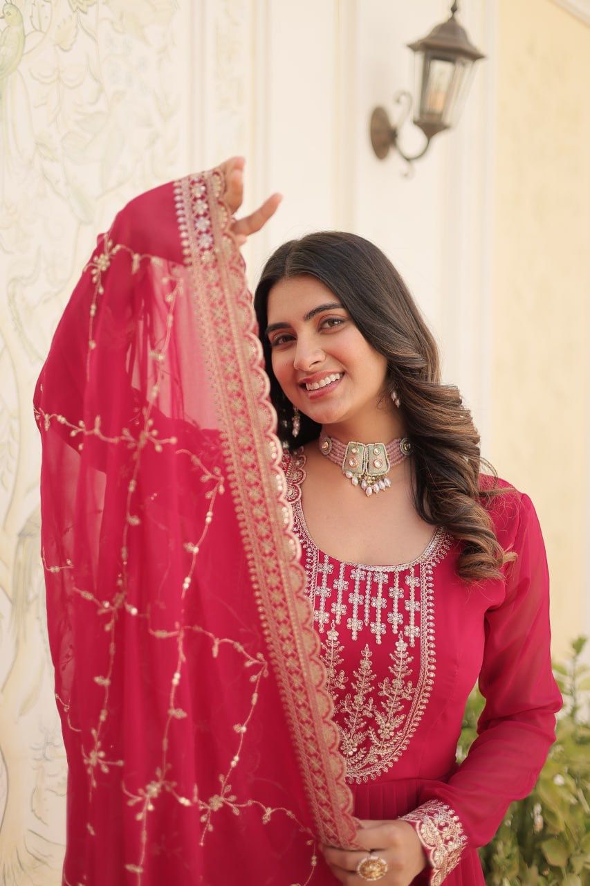 Evanik Pink Faux Blooming Gown with Dupatta With Attractive Embroidered Sequins work