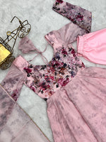 Thumbnail for Lorenvalley Fashion Women Pure Soft Organza Silk Floral Print Fully Flair Anarkali With Pent Dupatta Set - Pink - Distacart