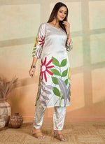 Thumbnail for Prazu Fashion Off White Printed Cotton Reyon Kurta Pant Set - Distacart