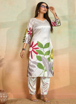 Thumbnail for Prazu Fashion Off White Printed Cotton Reyon Kurta Pant Set - Distacart