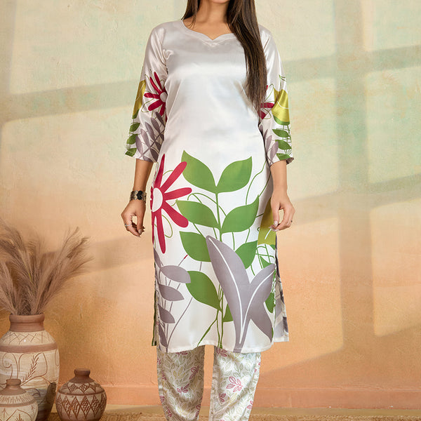 Prazu Fashion Off White Printed Cotton Reyon Kurta Pant Set - Distacart