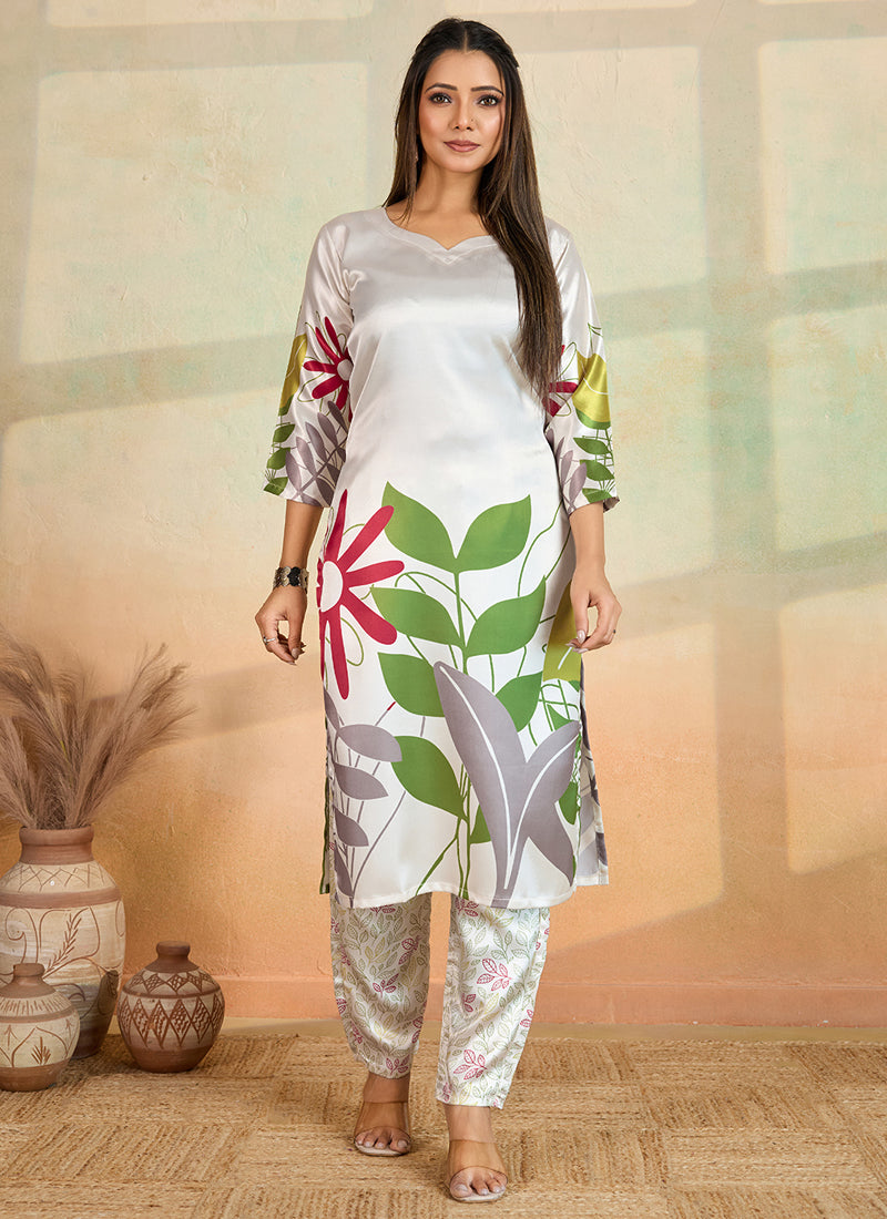 Prazu Fashion Off White Printed Cotton Reyon Kurta Pant Set - Distacart