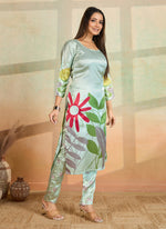 Thumbnail for Prazu Fashion Light Pista Printed Cotton Reyon Kurta Pant Set - Distacart