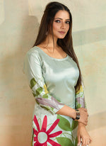 Thumbnail for Prazu Fashion Light Pista Printed Cotton Reyon Kurta Pant Set - Distacart