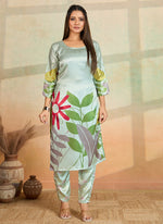 Thumbnail for Prazu Fashion Light Pista Printed Cotton Reyon Kurta Pant Set - Distacart