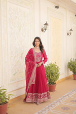Thumbnail for Evanik Pink Faux Blooming Gown with Dupatta With Attractive Embroidered Sequins work
