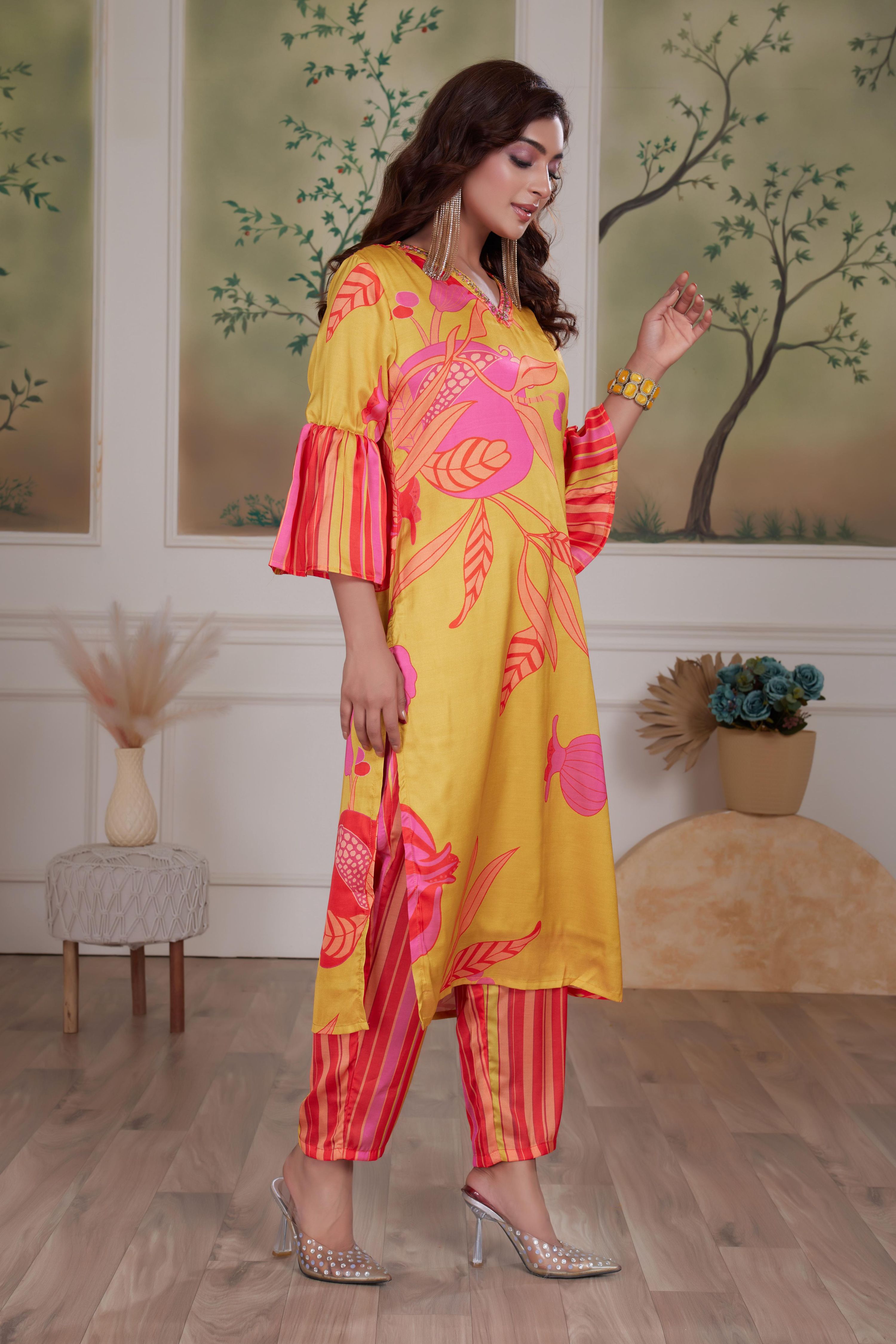 BulBul Rani Mustard Silk Kurta Set with Dupatta