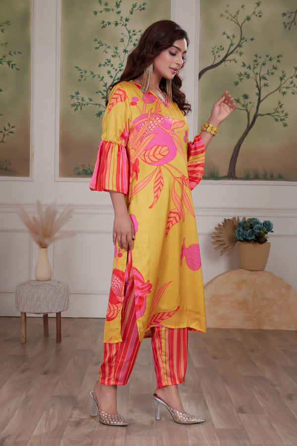 BulBul Rani Mustard Silk Kurta Set with Dupatta