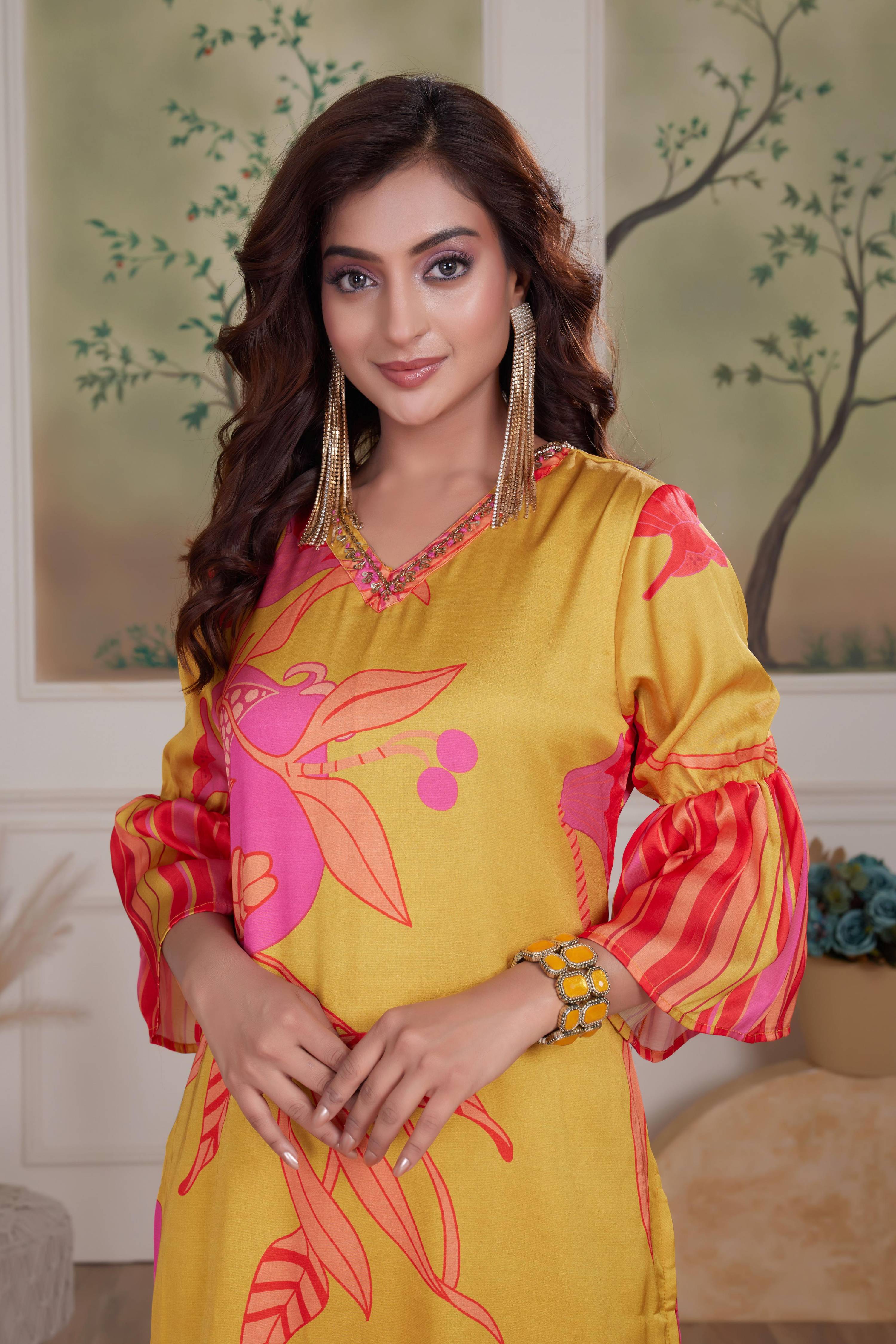 BulBul Rani Mustard Silk Kurta Set with Dupatta