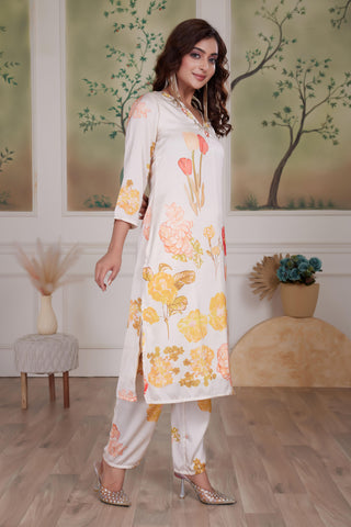 BulBul Malaika Silk White Kurta Set with Dupatta