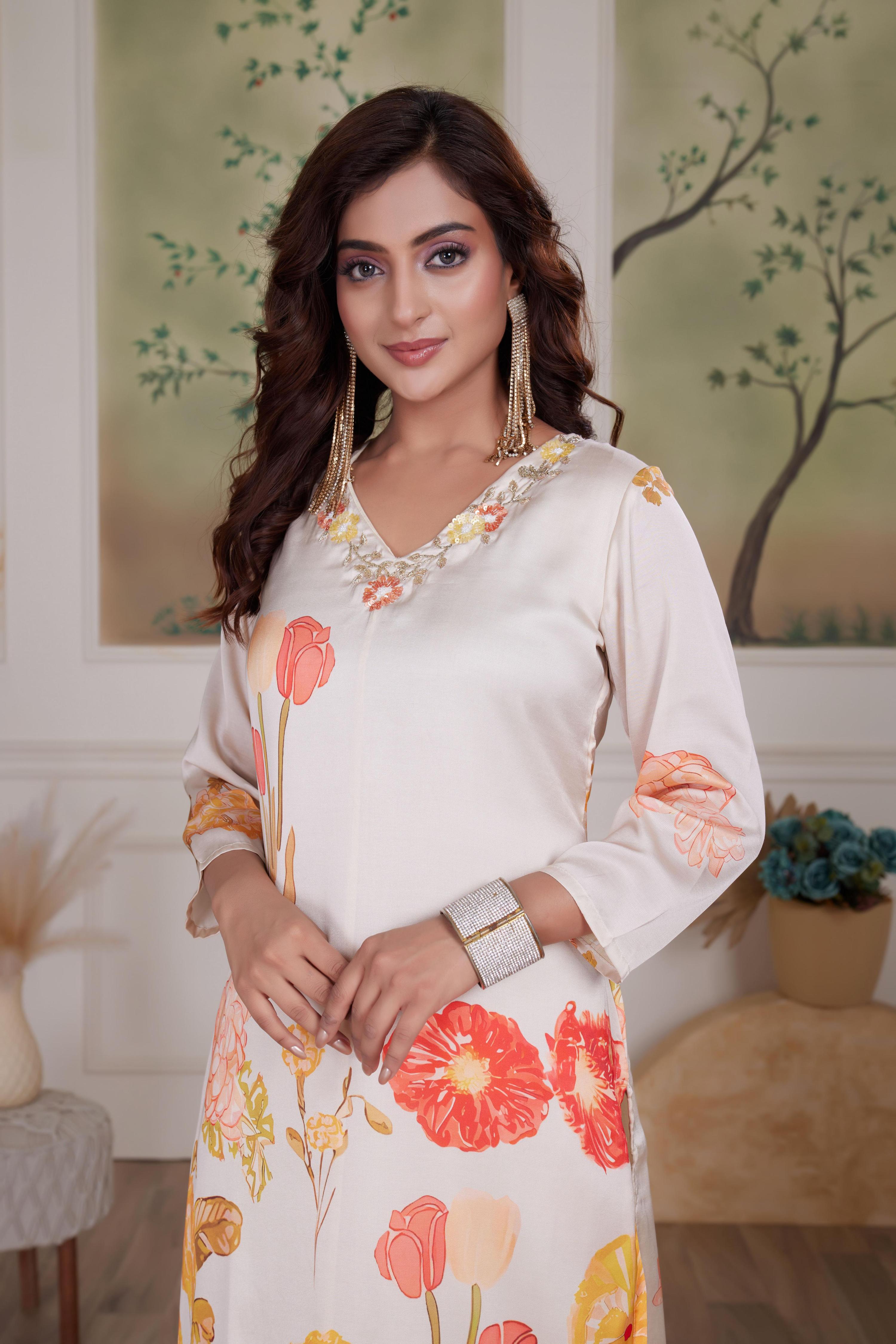 BulBul Malaika Silk White Kurta Set with Dupatta