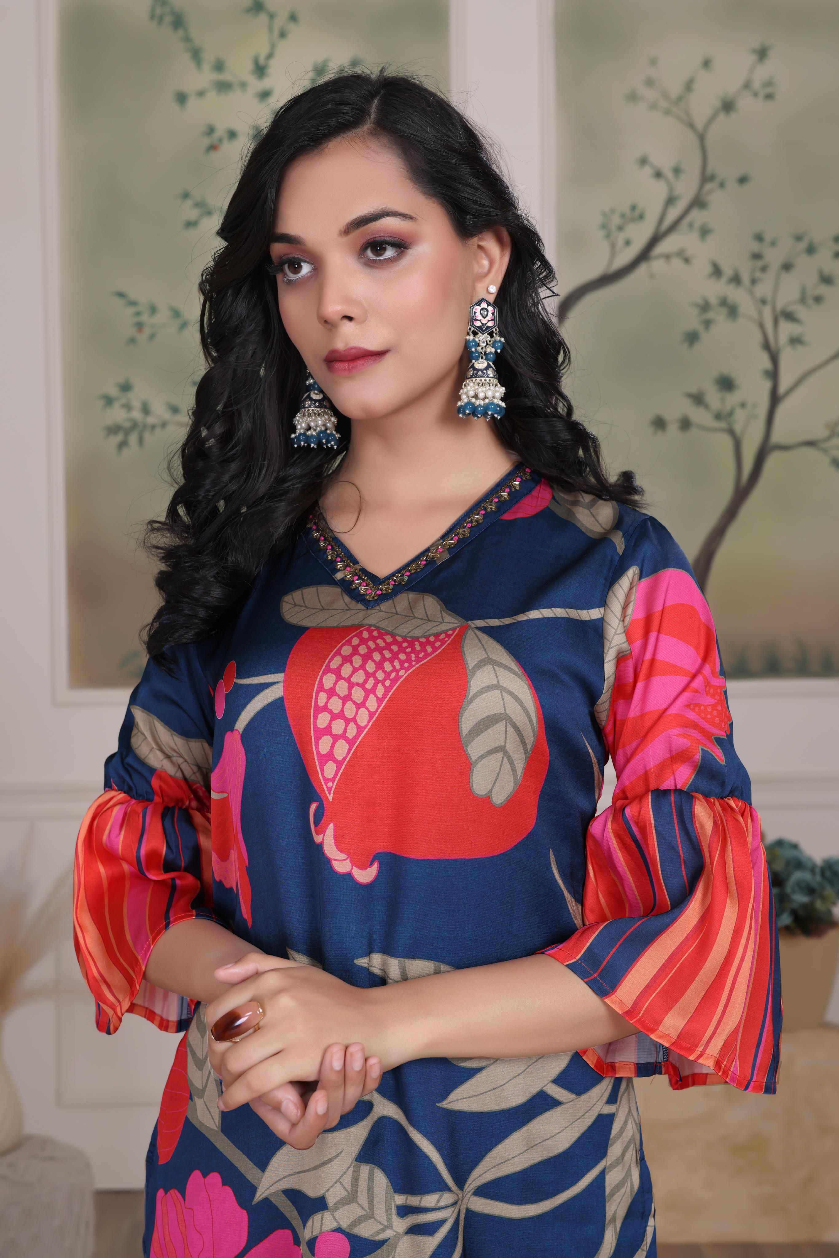 BulBul Rani Blue Silk Kurta Set with Dupatta