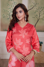 Thumbnail for BulBul Farida Red Silk Kurta Set with Dupatta