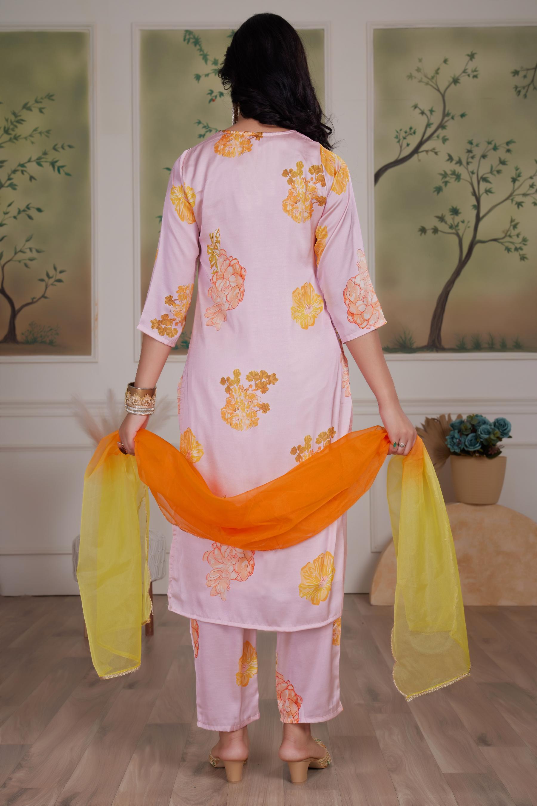 BulBul Malaika Silk Pink Kurta Set with Dupatta