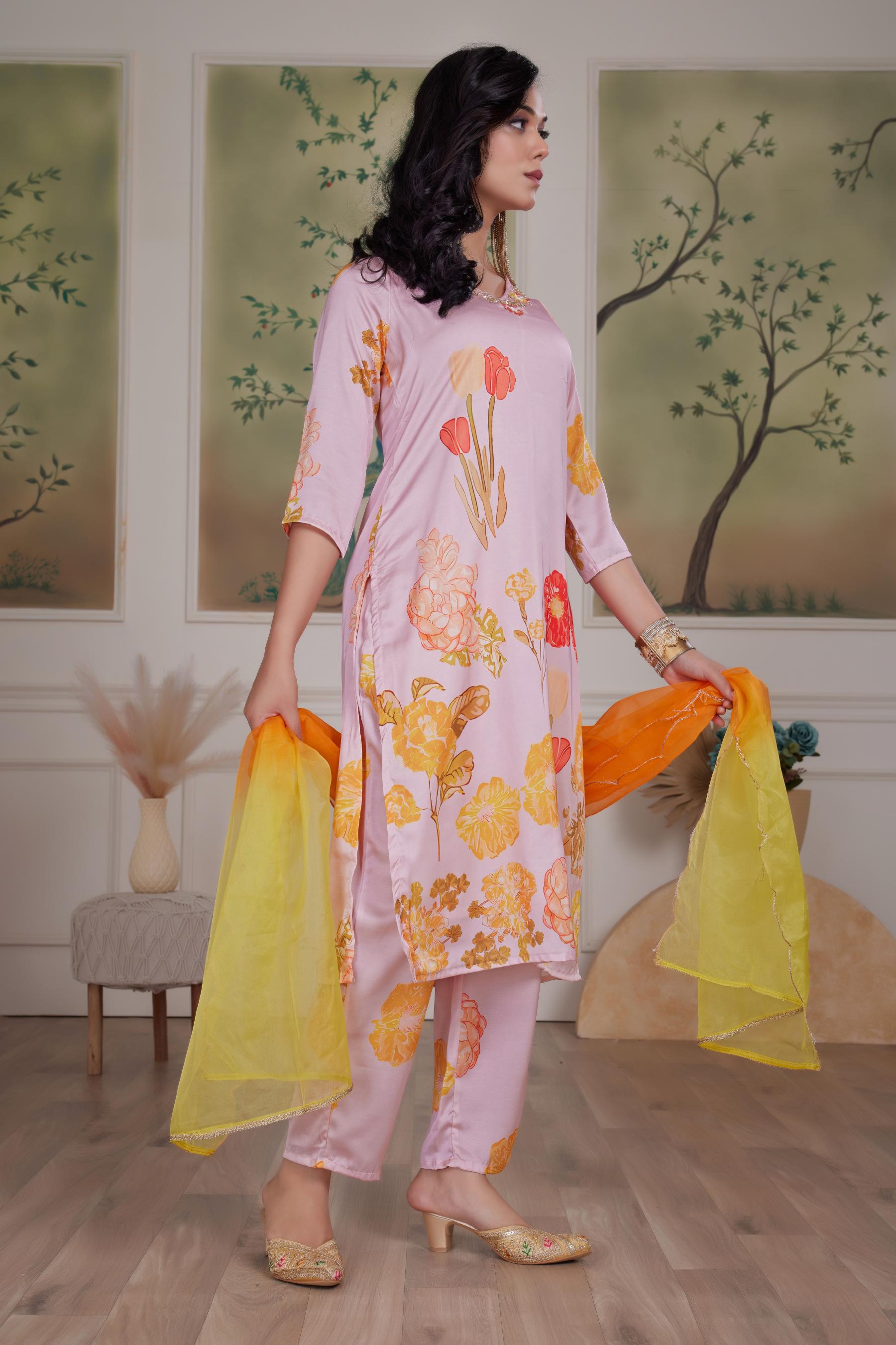 BulBul Malaika Silk Pink Kurta Set with Dupatta
