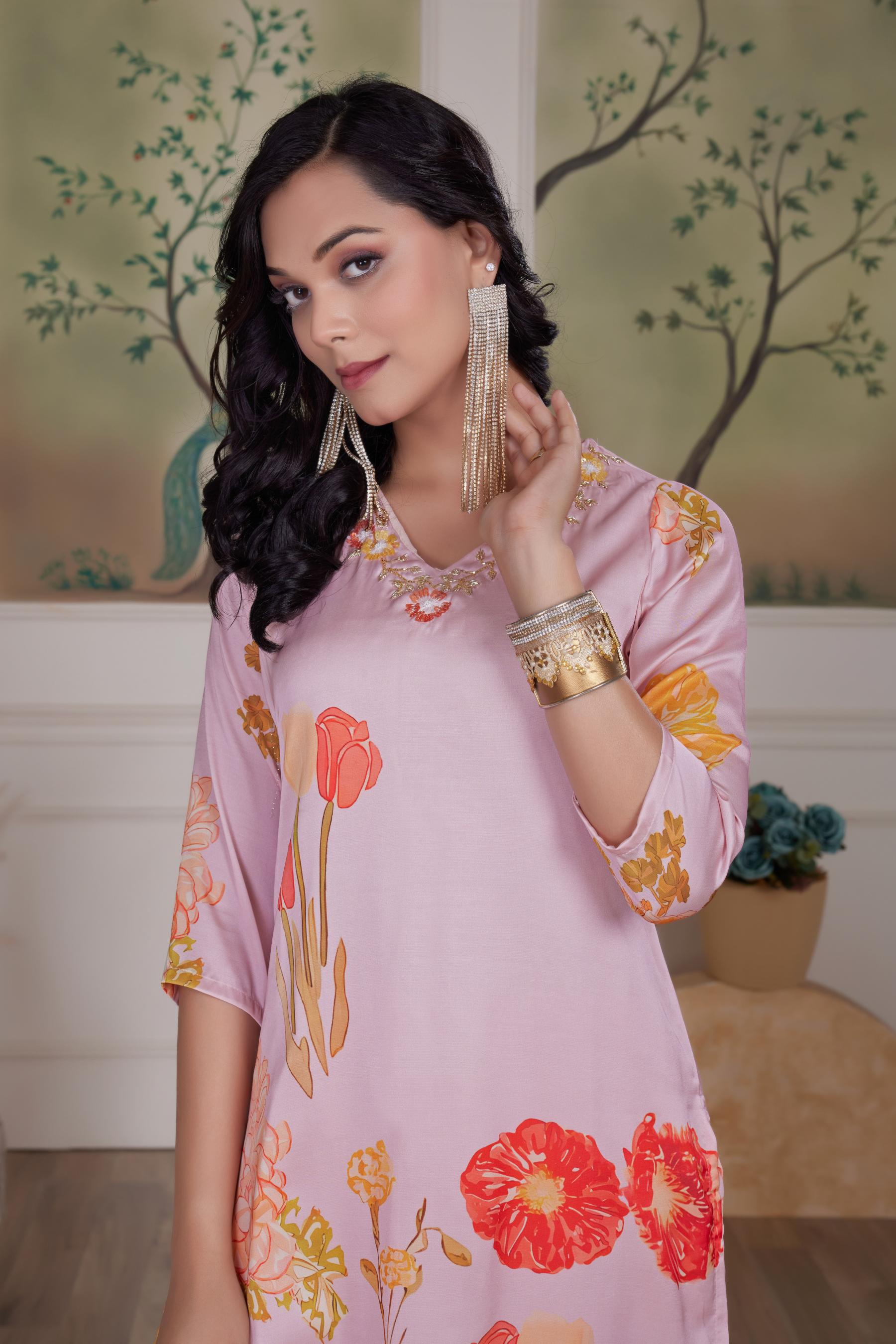 BulBul Malaika Silk Pink Kurta Set with Dupatta