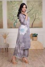 Thumbnail for BulBul Farida Grey Silk Kurta Set with Dupatta