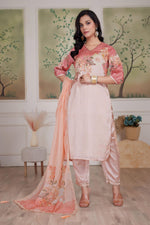 Thumbnail for BulBul Tasneem Silk Peach Kurta Set with Dupatta