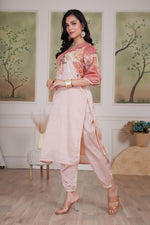 Thumbnail for BulBul Tasneem Silk Peach Kurta Set with Dupatta