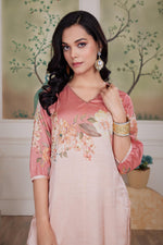 Thumbnail for BulBul Tasneem Silk Peach Kurta Set with Dupatta