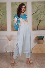 Thumbnail for BulBul Tasneem Silk Teal Kurta Set with Dupatta