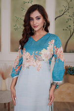 Thumbnail for BulBul Tasneem Silk Teal Kurta Set with Dupatta
