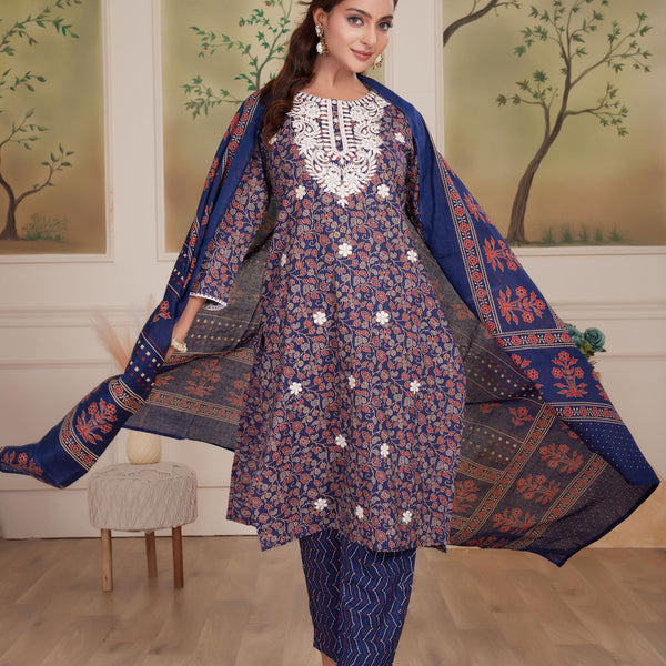 BulBul Navy Cotton Kurta Set with Dupatta