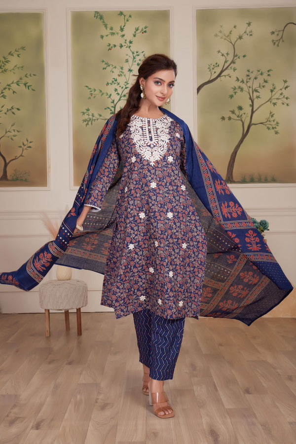 BulBul Navy Cotton Kurta Set with Dupatta