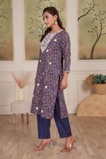 Thumbnail for BulBul Navy Cotton Kurta Set with Dupatta