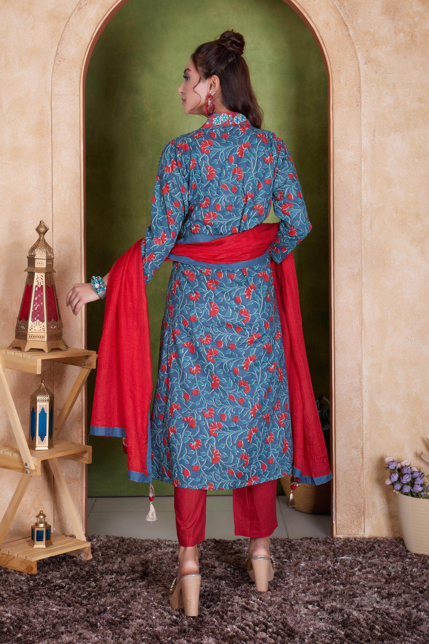 BulBul Anupriya Cotton Blue Kurta Set with Dupatta