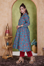 Thumbnail for BulBul Anupriya Cotton Blue Kurta Set with Dupatta