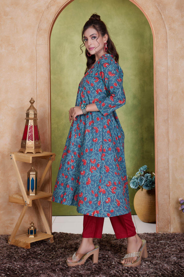 BulBul Anupriya Cotton Blue Kurta Set with Dupatta