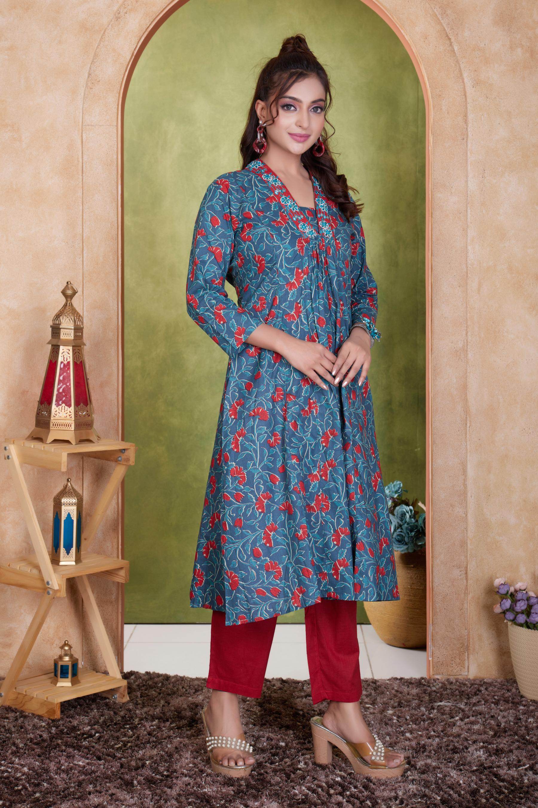 BulBul Anupriya Cotton Blue Kurta Set with Dupatta