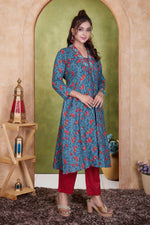 Thumbnail for BulBul Anupriya Cotton Blue Kurta Set with Dupatta