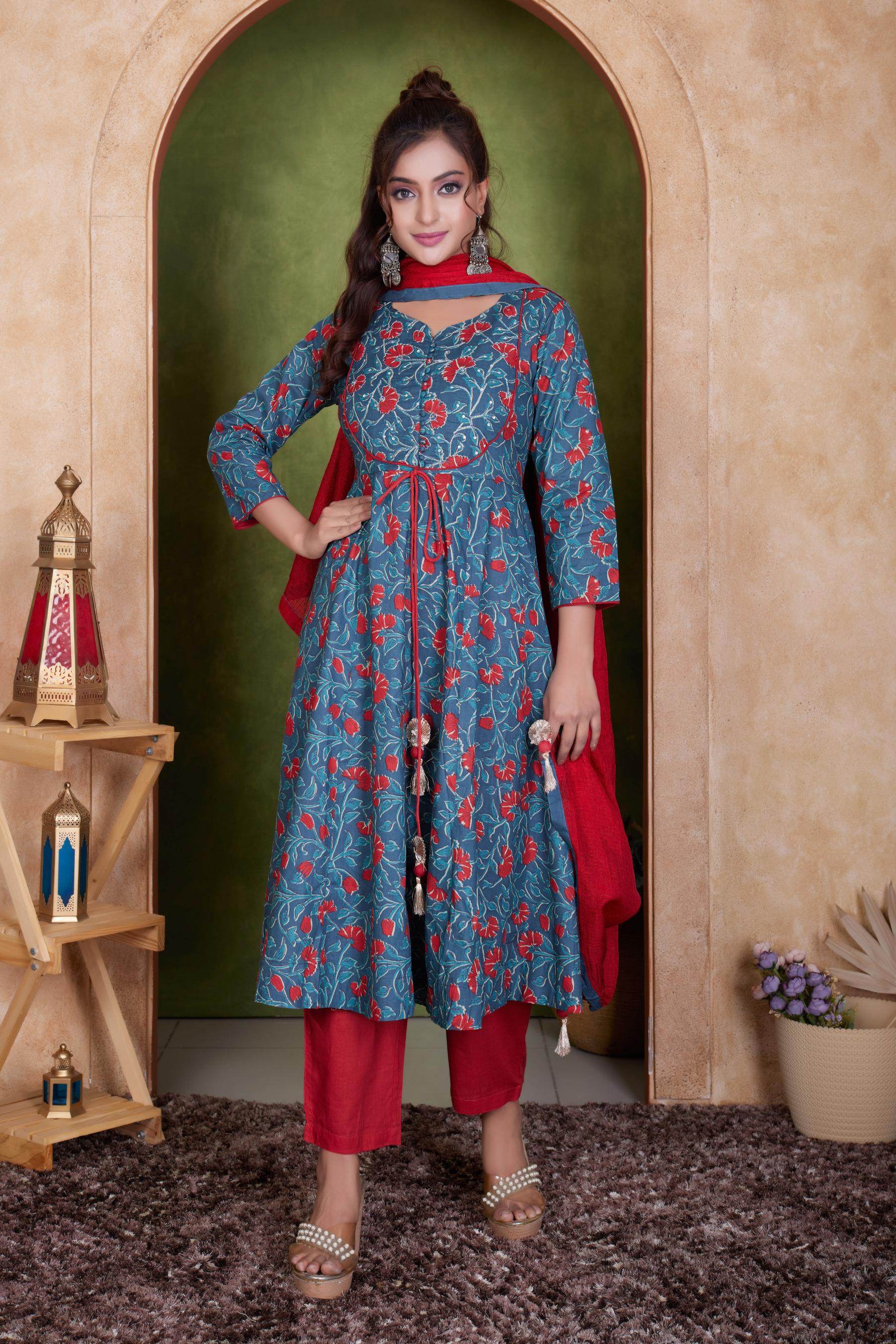 BulBul Anupama Cotton Blue Kurta Set with Dupatta